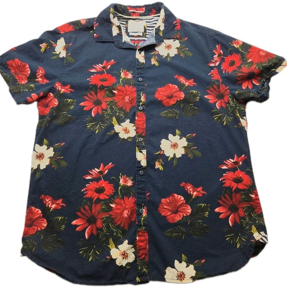 Cactus Man Ricky Singh Men's L Navy Floral Short Sleeve Button Up Shirt Cotton